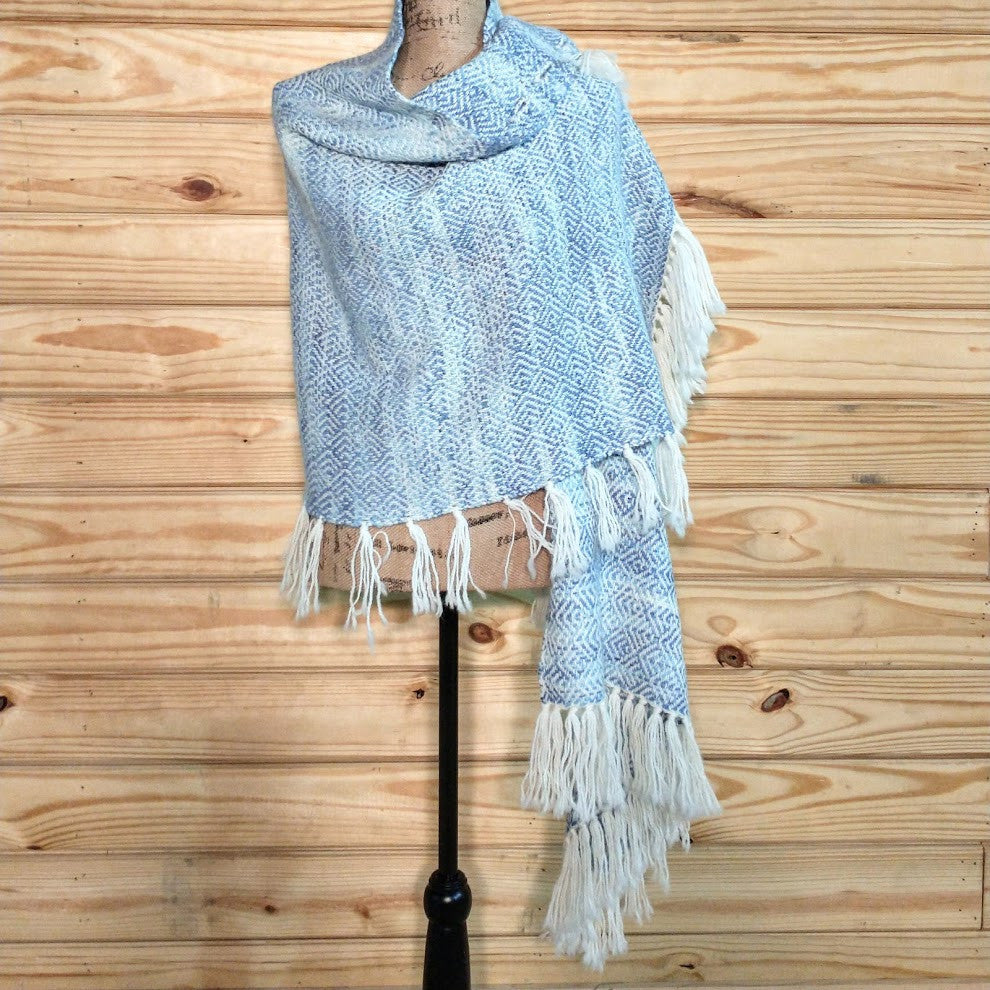 Handmade alpaca shawl Blue