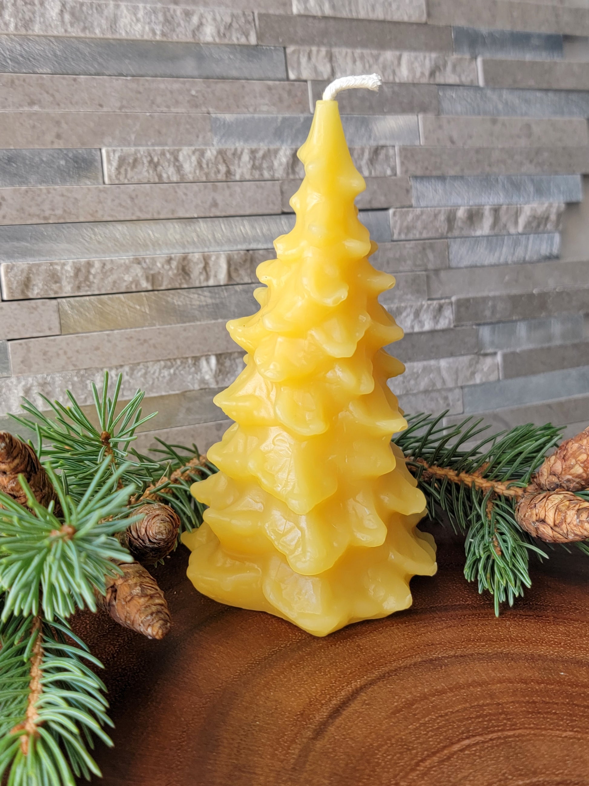 Tree shaped beeswax candle