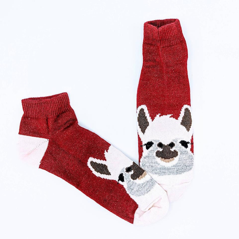 Alpaca Face Socks in red