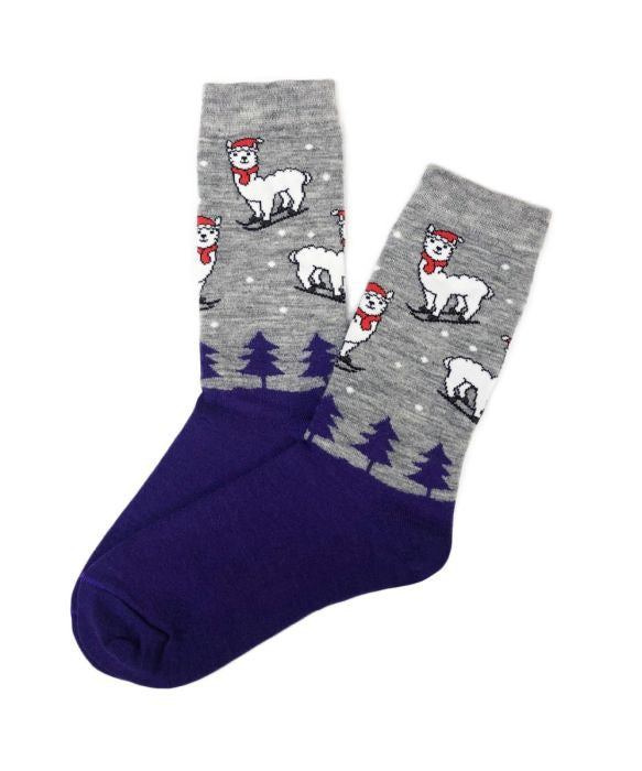 Christmas Print Alpaca Crew Socks