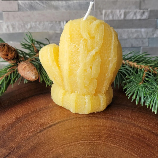 Mitten shaped beeswax candle