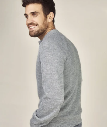 Jersey & Honeycomb Mock Neck Sweater gray